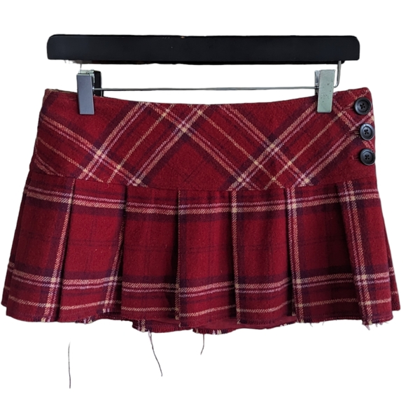 Abercrombie & Fitch Dresses & Skirts - Vintage 90s Abercrombie & Fitch 00 Micro Mini Skirt Red Plaid Wool Pleated Y2K